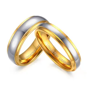 Groothandelsprijs Paar Two Tone 18K Goud Zilver Wolfraam Trouwband Zet Zijn En Haar