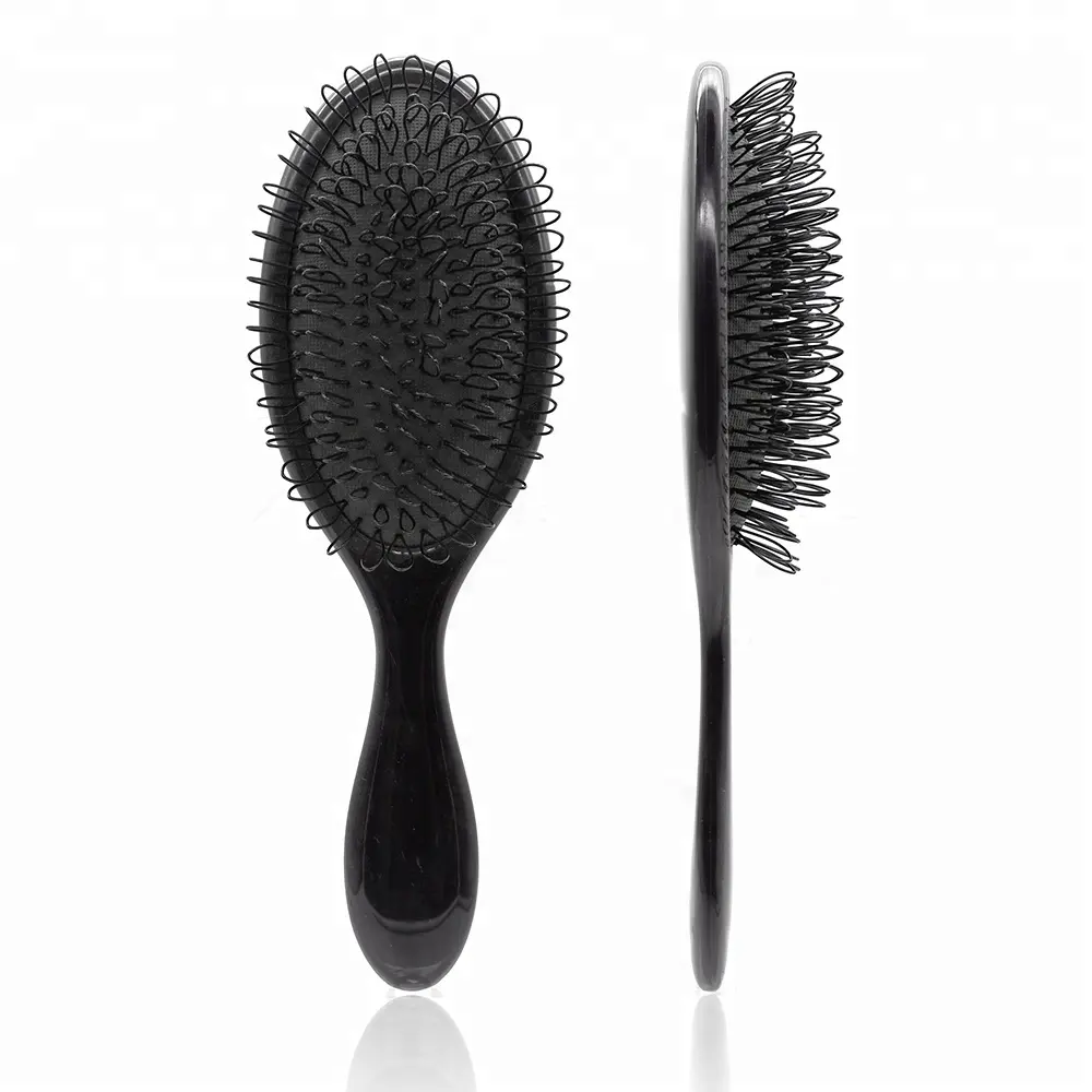Siyah yastık Oval plastik kürek dolaşık açıcı fırça profesyonel peruk saç uzatma döngü saç fırçası
