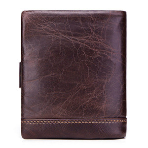 <strong>Italy</strong> Genuine <strong>Leather</strong> Men's Vintage Style Wallet Short Trifold Zipper Buckle Coin Purse Polyester Lining Direct Factory Supplier - Product Image 2