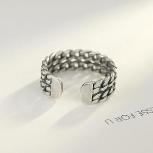 CZCITY Two Line Cuban Chain <strong>Sterling</strong> <strong>Silver</strong> Woman Popular Cute Twist Link Chain <strong>Adjustable</strong> Cuban <strong>Ring</strong> - Product Image 5