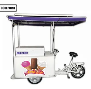 Bicicleta de helado a la venta, triciclo de carga con congelador de energía solar de 158L