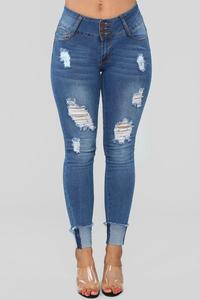Jeans brésiliens skinny taille haute avec boutons superposés et ourlet roulé pour femmes - Product Image 5