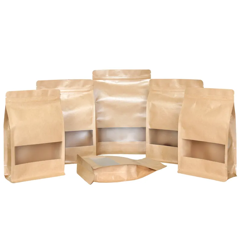 POLYSMARTS Wholesale Flat Bottom Kraft Paper Coffee Bags With Window