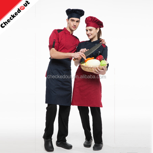 Encargo al por mayor cruzado negro rojo manga larga capa de la cocina chef profesional chaqueta - Product Image 4