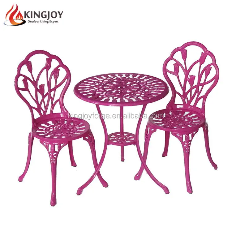 Kingjoy-Balcón de aluminio fundido Conjunto de Bistro para exteriores, muebles de jardín, mesa de fundición de aluminio y sillas de Metal 152505 + c1551