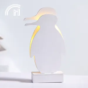 Pingouin de noël 2 pièces, table lumineuse, blanc chaud, avec lumières led