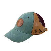 ストーンウォッシュロングビル折りたたみ式ブランド馬刺繍ジーンズユーズド加工デニム野球帽