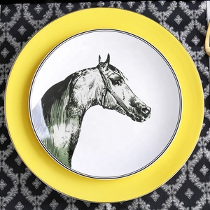 Piatti e Vassoi in Ceramica Bone China Ecologici e Alla Moda per Ristoranti, 8 e 10,5 Pollici, Piatti Piani Gialli - Product Image 2