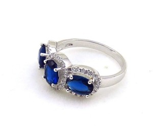 Elegante Juego de Anillos Ovalados de Zafiro Azul y Circonita con Anillos de Plata de Ley 925, Anillo de Media Eternidad para Mujer, para Boda - Product Image 2