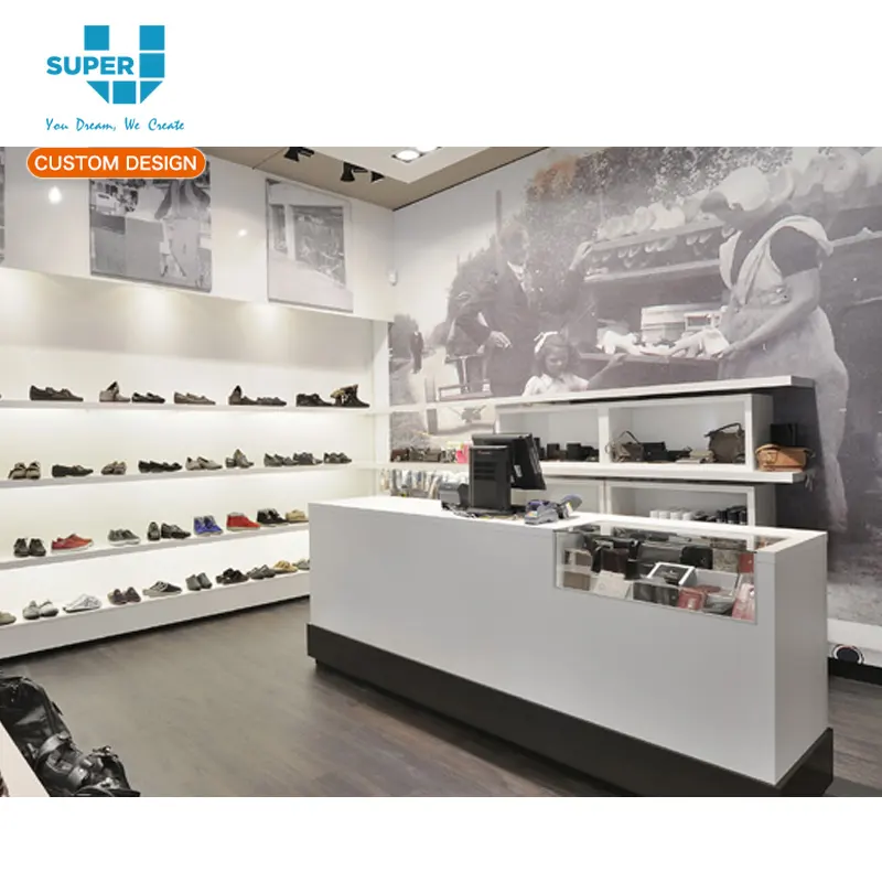 Présentoir pour magasin de chaussures en bois, 1 pièce, moderne, blanc, chaussures de mode, réception