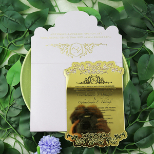 Tùy Chỉnh Laser Cắt Mô Hình Vàng Gương Acrylic Lời Mời Đám Cưới Với Cá Nhân Thiết Kế Túi Phong Bì Thiệp Chúc Mừng Thẻ - Product Image 4