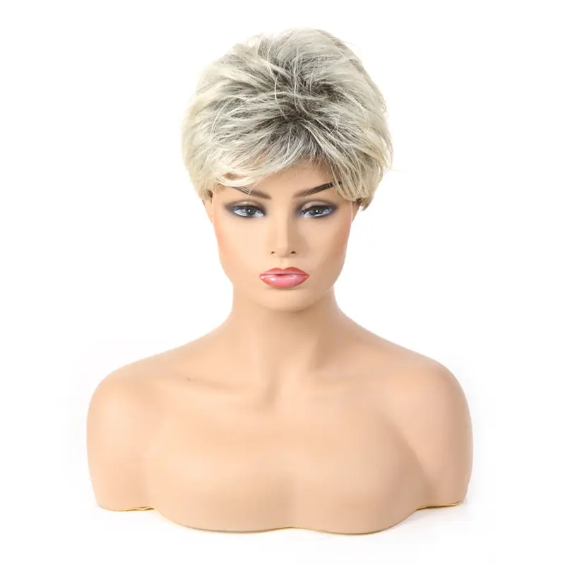 Short Hair Wig 613# Blonde Synthetic Short Straight Haircut For White Women