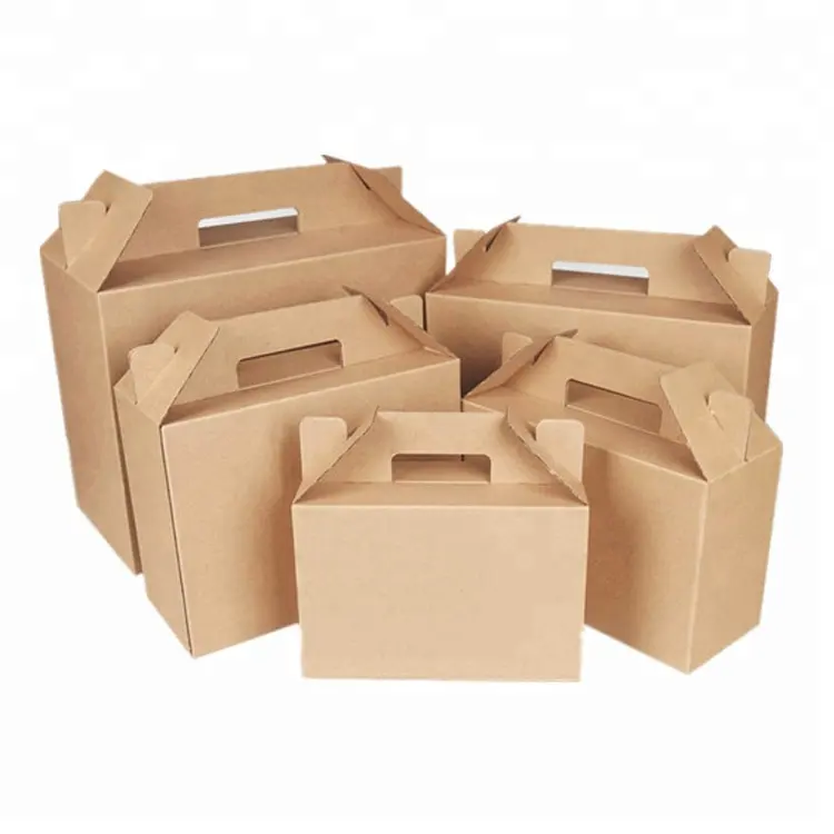 Wholesale food packaging auto lock bottom house shape folding brown kraft custom gable gift box egg box paper with handle