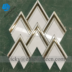 Tuỳ Chỉnh VZAG Trắng Vàng Marble Brass Inlay Waterjet Gạch <span class=keywords><strong>Mosaic</strong></span> - Product Image 2