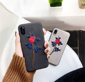 2018 Venta caliente flor Rosa bordado tela caja del teléfono celular para el iPhone para Oppo para Vivo - Product Image 2