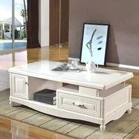 Mesa de té blanca con soporte para Tv, mesa de centro para comedor de madera de estilo transparente Simple