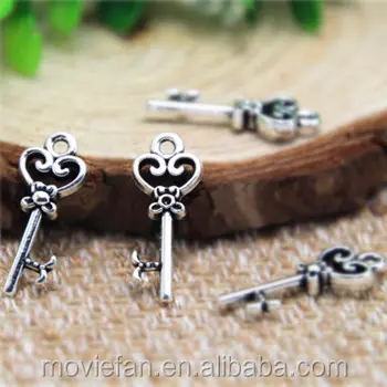 Trái Tim Chính Charms Antique Tây Tạng Bạc Dễ Thương Key Charm Mặt Dây 21x8mm