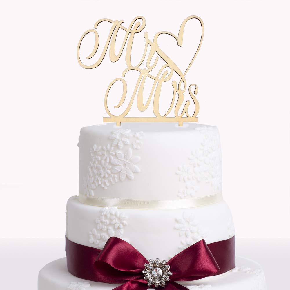 Mr & Mrs - Topper per torta nuziale personalizzabile, decorazione per torta nuziale e sposo, decorazione rustica per torta nuziale, decorazione per torta nuziale, in acrilico dorato