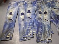 Jeans éclaboussés de peinture OEM avec lavage lourd Jeans strass de détresse Jeans pour hommes Pantalons 106