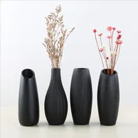 زُهرية خزف زهور سوداء غير لامعة مصنوعة يدويًا الأكثر مبيعًا لتزيين المنزل