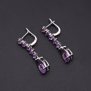 Pendientes de gota para mujer y niña, piedra de amatista natural de 925 CT, joyería de piedras preciosas de plata de ley - Product Image 4