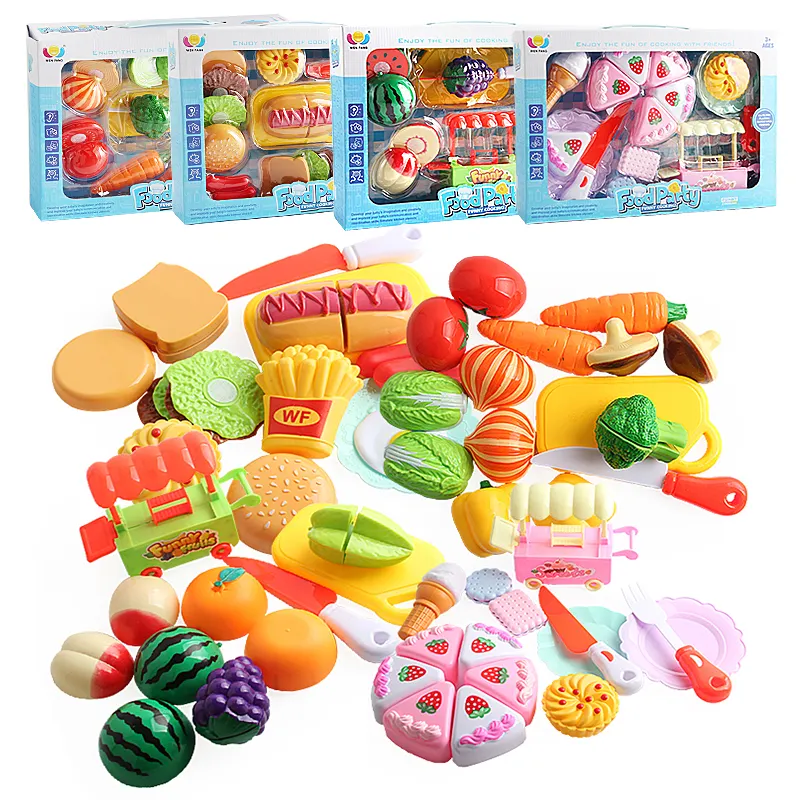Plastic Simulation Kitchen Toys Play Food Set for Kids Food Party Vegetables Fruits Toys
