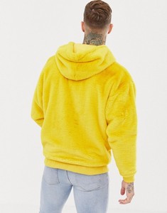 KY inverno spesso giallo caldo oversize <span class=keywords><strong>cappuccio</strong></span> con coulisse a maniche lunghe taschino oversize con <span class=keywords><strong>cappuccio</strong></span> in pelliccia sintetica - Product Image 2