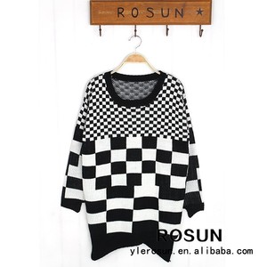 la moda de <span class=keywords><strong>punto</strong></span> de impresión maduro de manga larga de invierno tartán diseño de la mujer <span class=keywords><strong>jersey</strong></span> suéters - Product Image 1