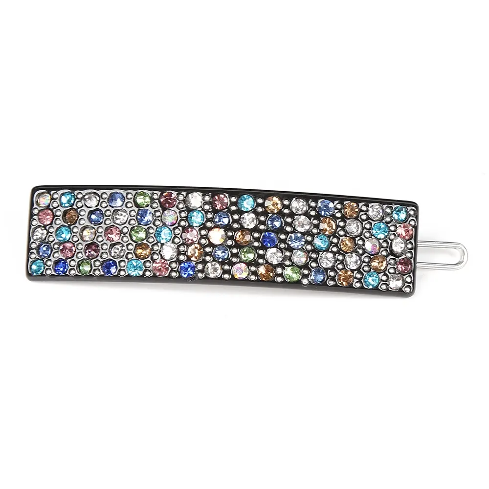 Hand Made Hair Barrette Decorative Rectangle Acetate Hair Clip Colorful Rhinestone Hair Clips For Girl