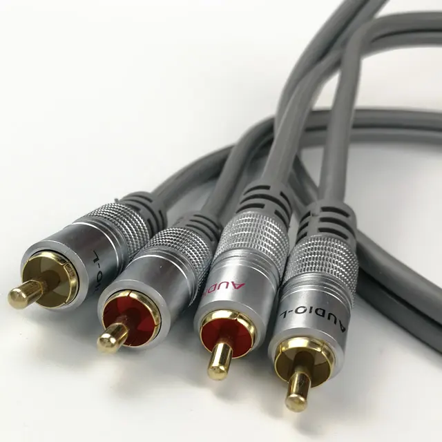 Premium True Gold Pins 2rca male to 2rca male metal plug composite audio cable