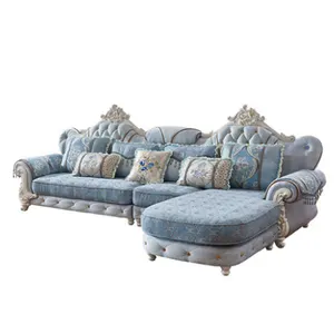 古董设计顶级客厅沙发欧洲设计海军蓝色面料沙发套装