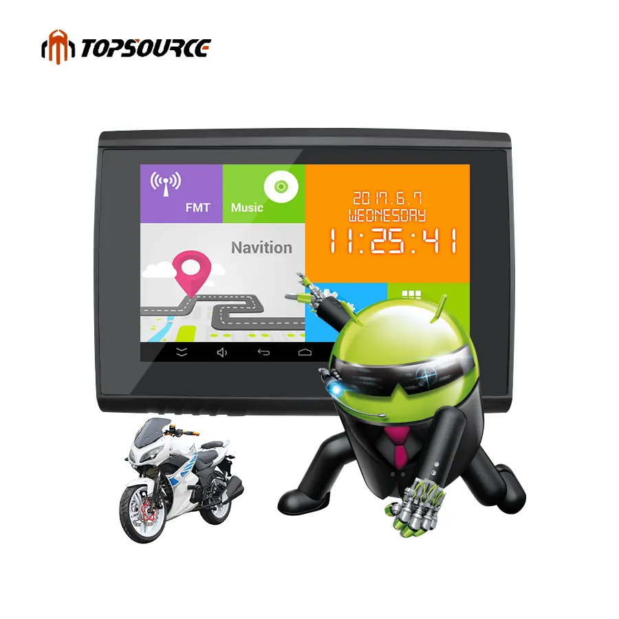 Topsource 2021 Nieuwe 2 In 1 5 "Ip67 Waterpoof Motorfiets Gps Navigatie Auto Gps Navigator Android 4.4.2 Wifi 512M 8Gb Voor Pionier