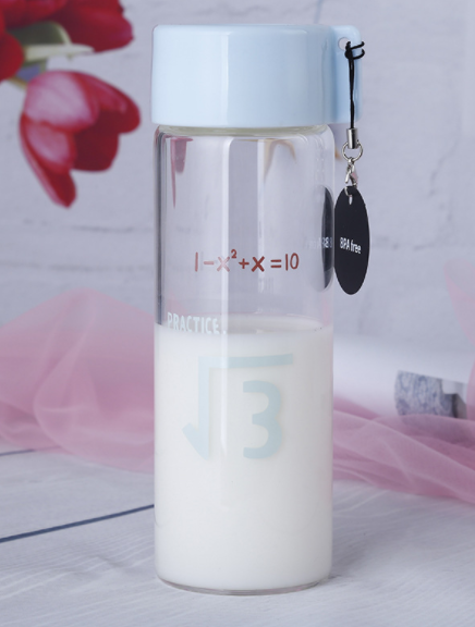400ML custom printed borosilicate glass water bottle with plastic lid