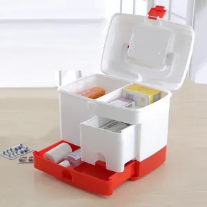 Maison Bureau Ménage Portable D'urgence Boîte À Pilules En Plastique à 2 Couches Boîte de Rangement de Médecine