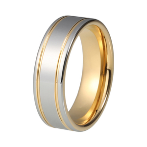 Anello nuziale con finitura opaca spazzolata da 8mm classico e alla moda carburo di tungsteno con taglio ovale in oro diamantato e placcato in oro rosa - Product Image 1