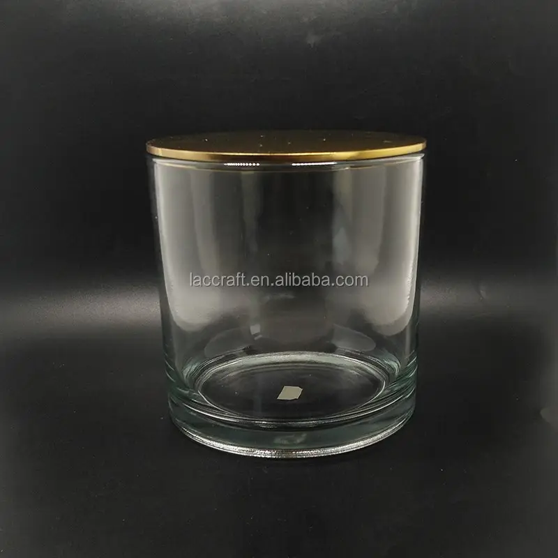 Pot à bougies en verre transparent, de différentes tailles, avec couvercle métallique