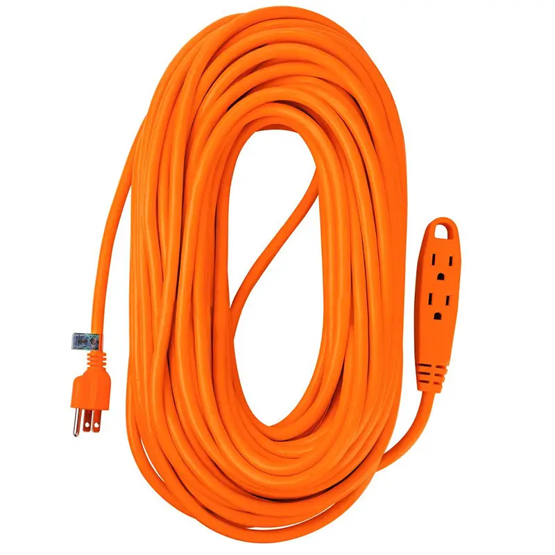 100 Feet 3 Outlet Heavy Duty Extension Cord Outdoor Extension Cord NEMA 5-15 3pin Plug Pvc Jacket Home Appliance Lighted Ends