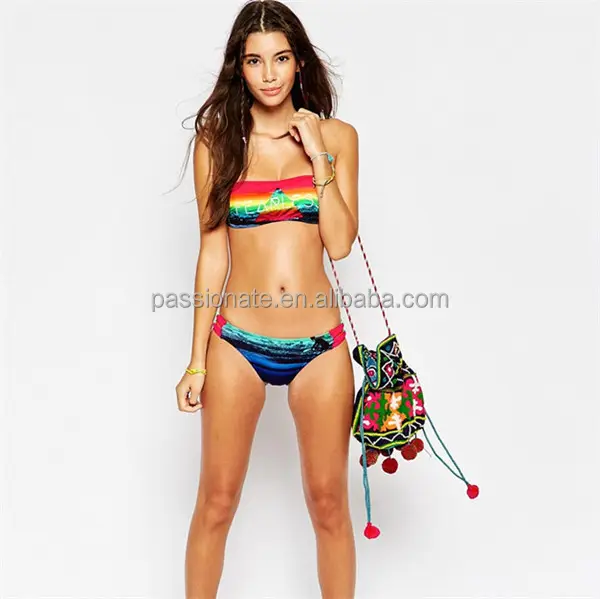 Bikini bandeau micro Halter estampado arcoíris personalizado
