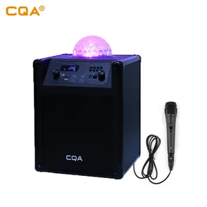 home radio CQA dj sound box bass 5 inch wooden portable bt party speaker karaoke box with disco light