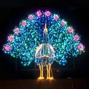 Al aire libre IP65 3D LED iluminado Pavo Real esculturas de animales luces de decoración para grado comercial festival de vacaciones de muestra