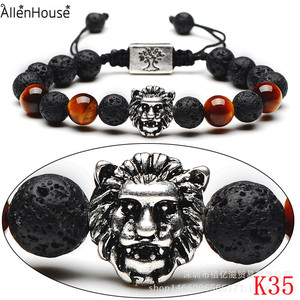 <span class=keywords><strong>Bracelet</strong></span> en pierre <span class=keywords><strong>de</strong></span> <span class=keywords><strong>lave</strong></span> volcanique mate tête <span class=keywords><strong>de</strong></span> lion en or antique <span class=keywords><strong>de</strong></span> marque célèbre, perles œil <span class=keywords><strong>de</strong></span> tigre pour femmes et hommes - Product Image 2