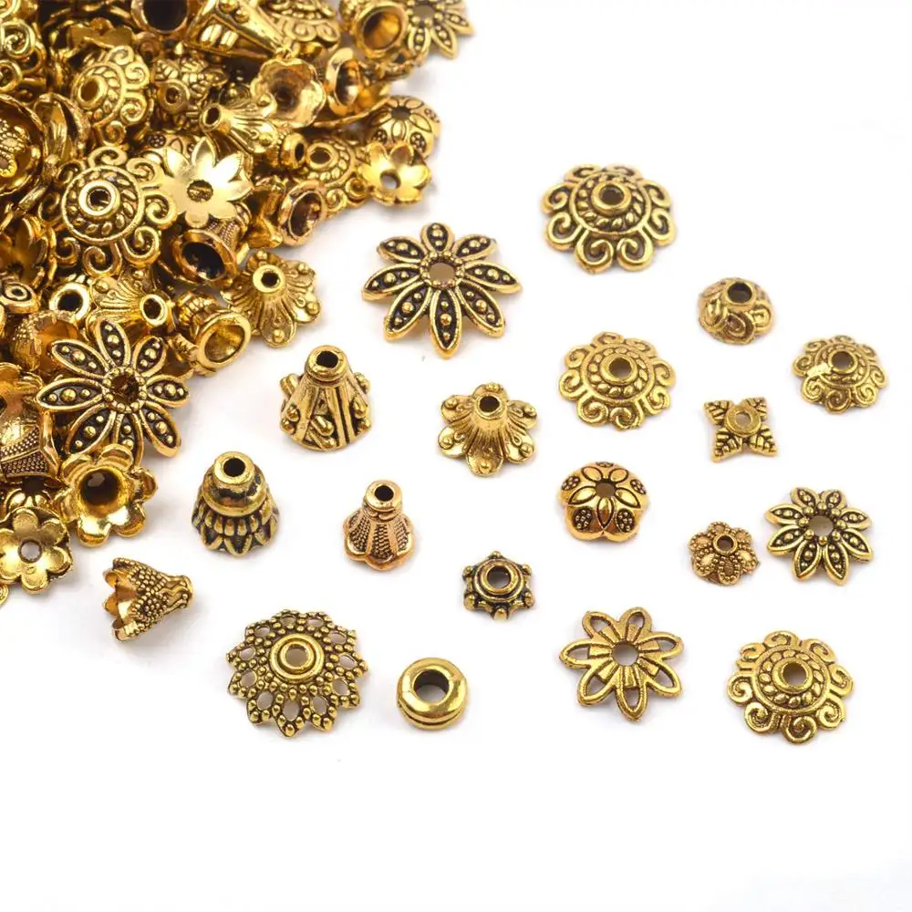 Topi Manik Logam Pembuat Perhiasan Gaya Bali Campuran Baru Mewah, Emas Antik, Logo Logam Kustom Penjarak Manik-manik Logam untuk Perhiasan