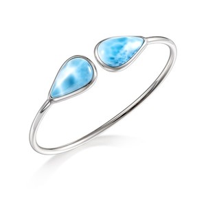 925 Sterling <strong>Silver</strong> Blue Natural Larimar <strong>Cuff</strong> Bangle <strong>Bracelet</strong> - Product Image 1