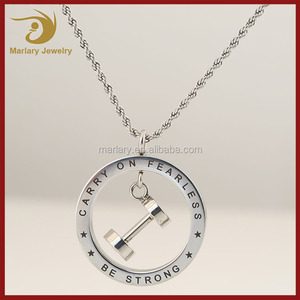 Acier Inoxydable Personnalisé Spirituel Inspiré Cercle Haltère Pendentif Collier Remise En Forme Sport Hommes, Rond Fit Charme - Product Image 1