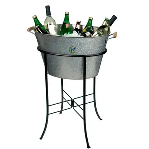 Galvanized Metal Party Ice bucket With Stand Ice Bucket Drink Cooler with Stand and Tray