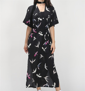 Ropa Femenina, Vestido Largo Holgado con Cinturón y Estampado de Kimono Japonés Original para Mujer, Verano - Product Image 2