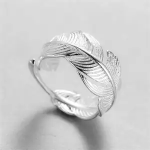 factory price feather 925 silver diamond ring