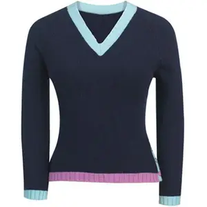 Sweater Pullover Akrilik Wanita, 100% Leher V Gaya Baru