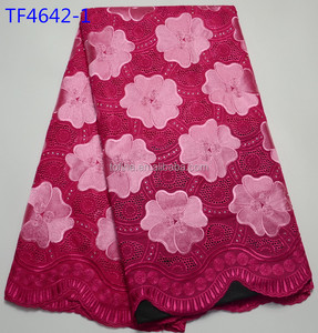 Recién llegado, telas de encaje africano blanco, encaje de gasa <span class=keywords><strong>suizo</strong></span> africano de alta calidad con piedras para vestido de novia - Product Image 3