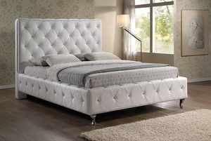 Muebles de Dormitorio en Venta, Cama de Terciopelo de Primera Calidad con Diseño de Botones Acolchados, Cuero Blanco, Salida de Fábrica, Cama Económica - Product Image 5